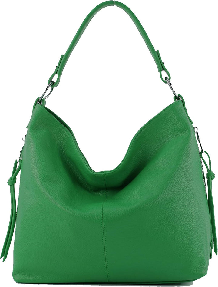 modamoda de T160 Damen Leder Schultertasche Henkeltasche Large handmade in Italy Blattgrün, Blattgr&