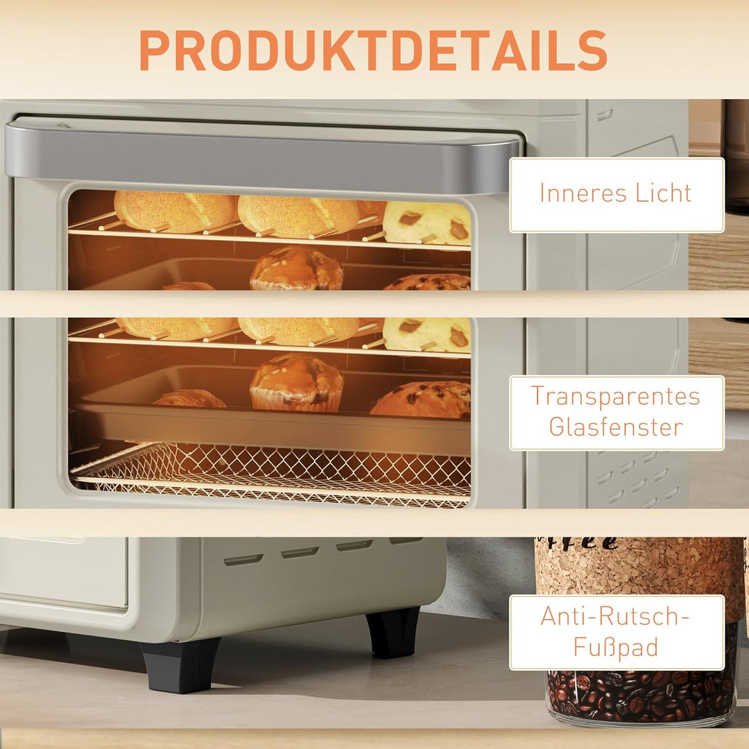 HOMCOM Mini Backofen mit Umluft 10 L 1000W 80-230℃ Heissluftofen mit 60 Min. Timer, Heissluftfritteu