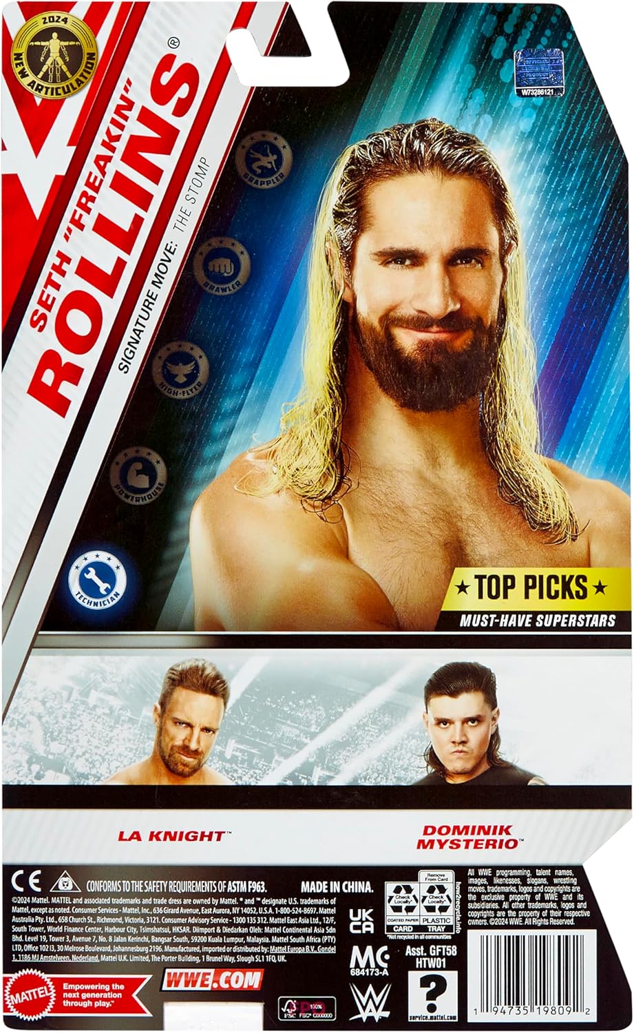 Mattel WWE Top Picks Actionfigur, 15,2 cm grosse Seth Rollins zum Sammeln, mit 14 Gelenkpunkten und