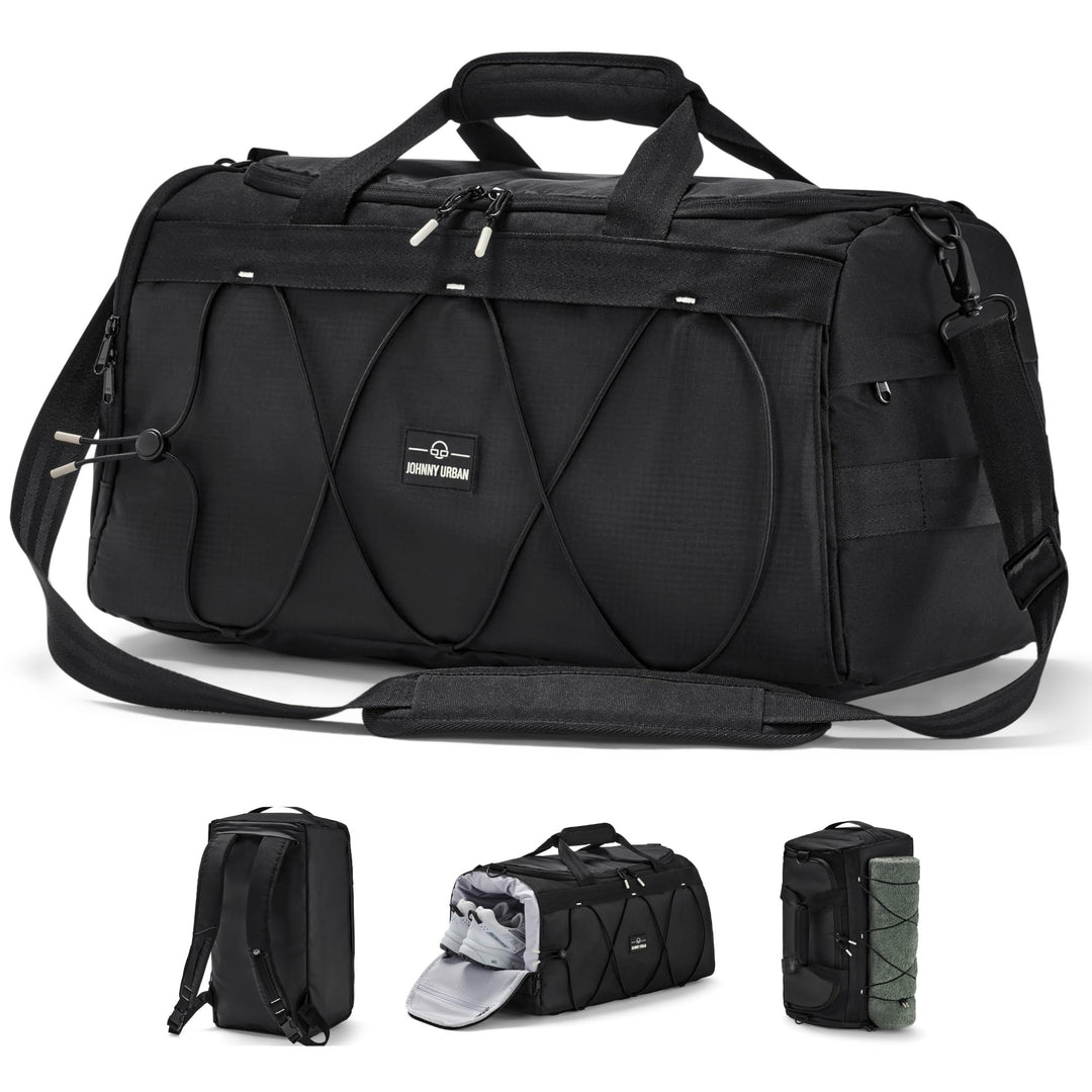 Johnny Urban Sporttasche Herren & Damen Schwarz - Shawn - 2 in 1 Tasche mit Rucksackfunktion für Rei