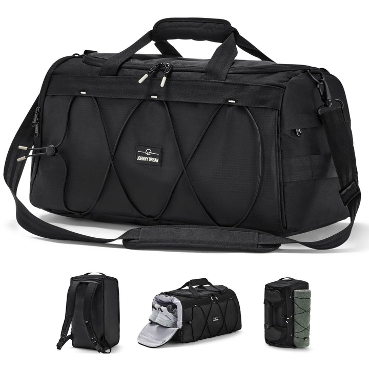 Johnny Urban Sporttasche Herren & Damen Schwarz - Shawn - 2 in 1 Tasche mit Rucksackfunktion für Rei