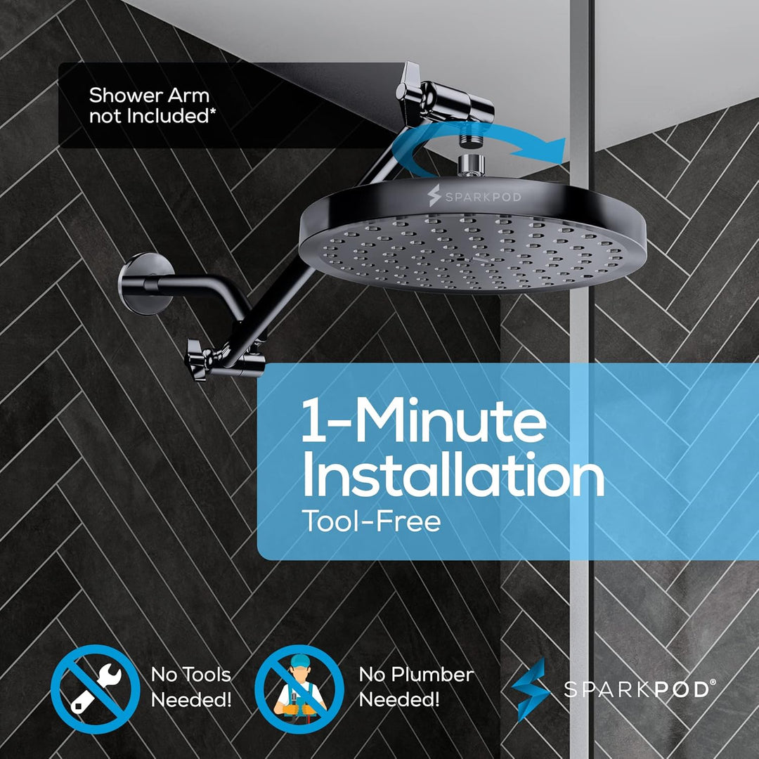 SparkPod Duschkopf – Hochdruckregen – Luxuriöser Look - Werkzeuglose 1-Minuten Installation - Verste