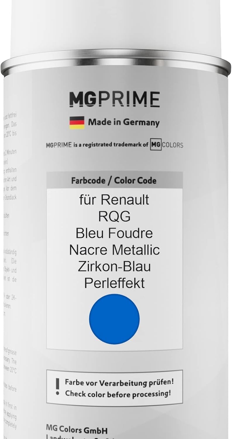 MG PRIME Autolack Sprühdosen Set für Renault RQG Bleu Foudre Nacre Metallic/Zirkon-Blau Perleffekt B