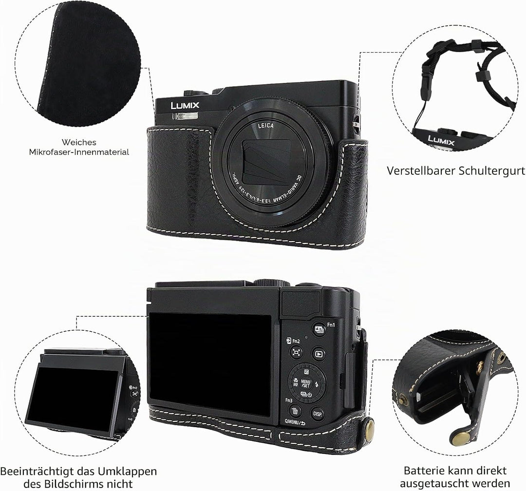 Rieibi TZ99 Kameratasche, PU Leder Kameratasche für Panasonic Lumix DC-TZ99 Digitalkamera, abnehmbar