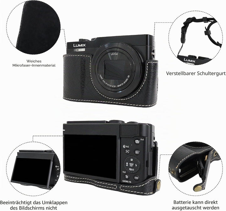 Rieibi TZ99 Kameratasche, PU Leder Kameratasche für Panasonic Lumix DC-TZ99 Digitalkamera, abnehmbar