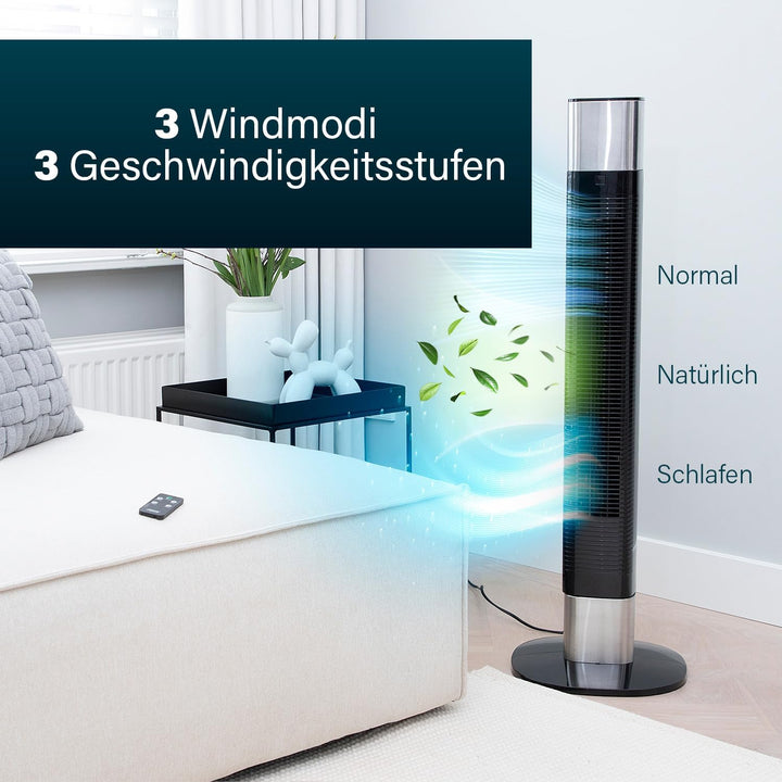 Princess Geräuscharmer Turmventilator - Höhe 103 cm - 3 Modi & 3 Geschwindigkeiten - Oszillation - S