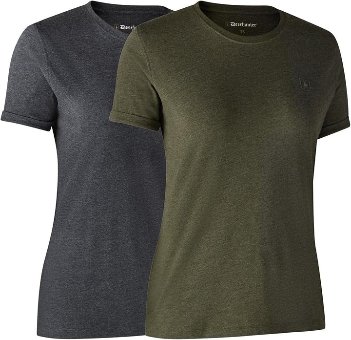 Damen Basic 2-Pack T-Shirt Abenteuer Grün Melange