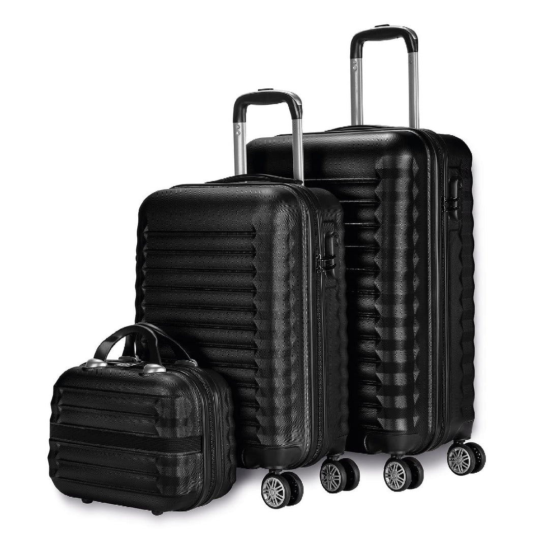 NUMADA - Gepäck-Set und Kulturbeutel 3 Stück Schwarz, mittel 63cm, klein 53cm und Kulturbeutel, ABS,