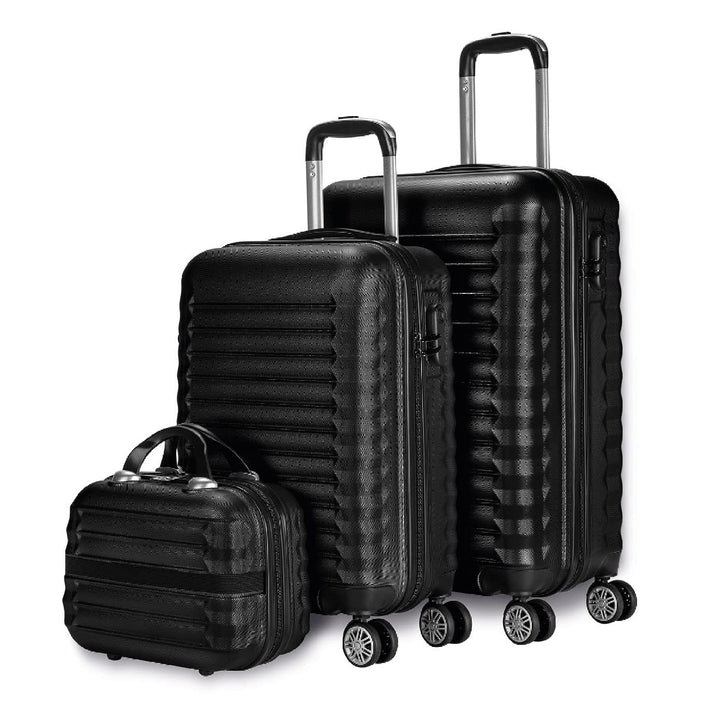 NUMADA - Gepäck-Set und Kulturbeutel 3 Stück Schwarz, mittel 63cm, klein 53cm und Kulturbeutel, ABS,