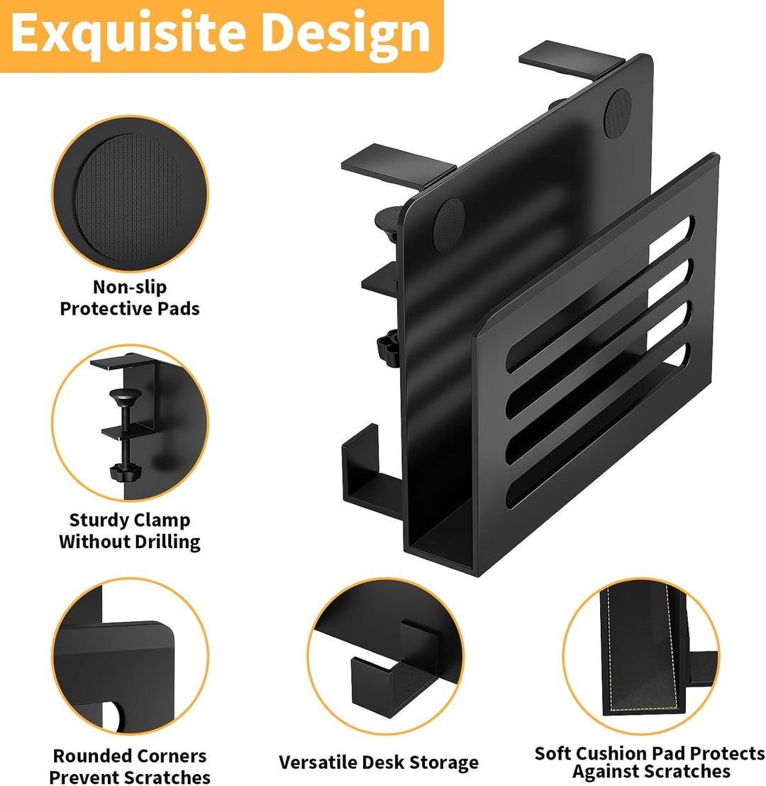 ROLIZOE Schreibtisch Seitenaufbewahrung mit Häkchen Laptop Ständer Metall Rutschfest Unter Schreibti