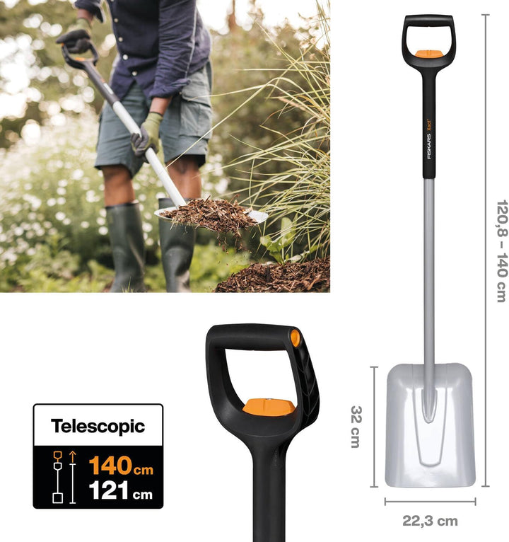 Fiskars Teleskop-Schaufel zum Anheben und Bewegen von Schüttgut und Schnee, Länge: 121 - 140 cm, Ver