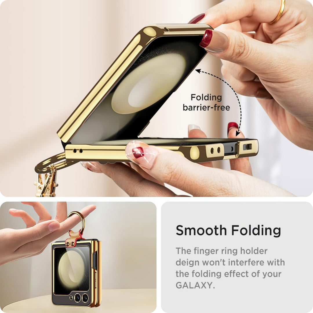 Miimall Lederhülle Kompatibel mit Samsung Galaxy Z Flip 6/Flip7 FE Hülle mit Band+Ring Ständer [HD D
