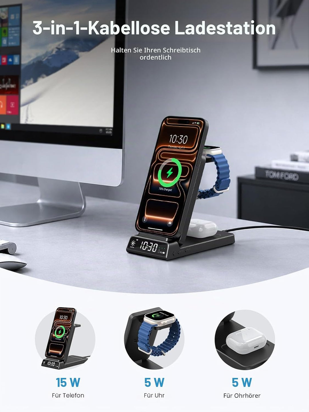 3-in-1 Wireless Ladestation für Apple, Faltbare Magnetische Ladestation für iPhone 17e/17 Pro Max/16