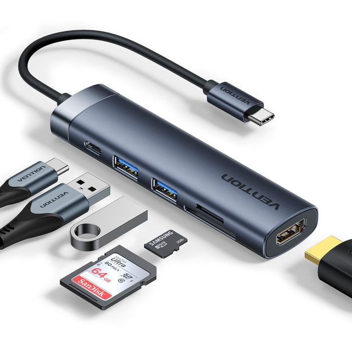 VENTION USB C Hub PD 100W, 6 in 1 Docking Station, 4K@30HZ HDMI, USB A 3.0 Data Transfer Splitter Po