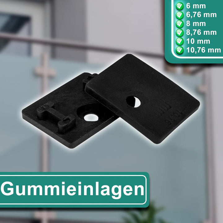 PRIOstahl Glashalter 4 Stück Glasklemmen Klemmhalter Glasplattenhalter mit Sicherungsplatte + Sicher