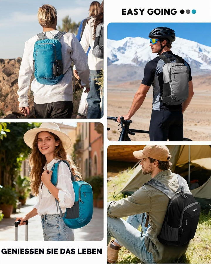 WATERFLY Faltbarer Rucksack Klein Ultraleicht: 15L Wanderrucksack Leicht Tagesrucksack Packable Dayp