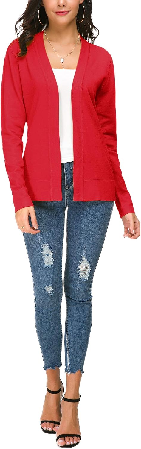 EXCHIC Damen Elegant Langarm Elastisch Strickjacke Cardigan Casual Leicht V-Ausschnitt Gestrickt Bla