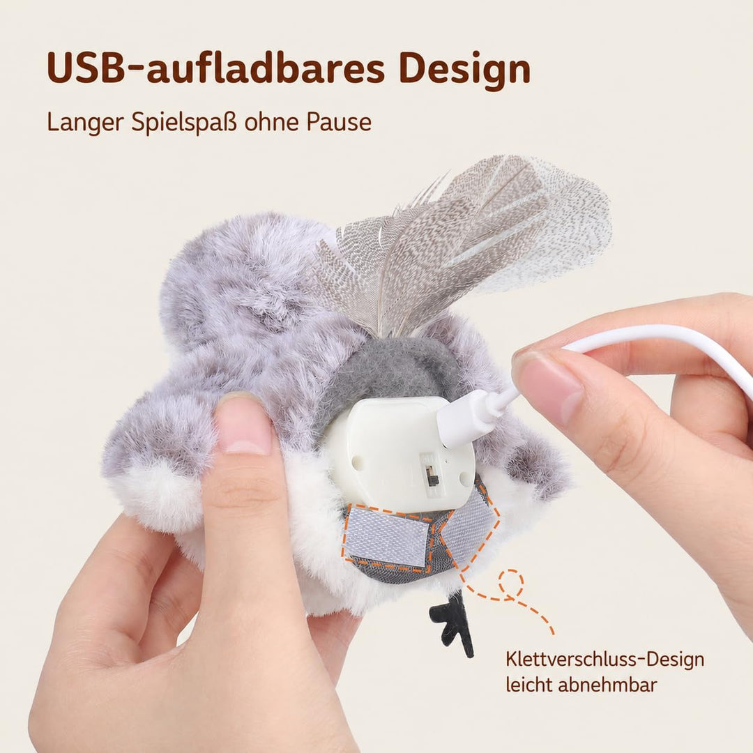 Potaroma Elektrisches Vogel-Katzenspielzeug 2er-Set mit flatternden Flügeln | USB-aufladbar mit Voge