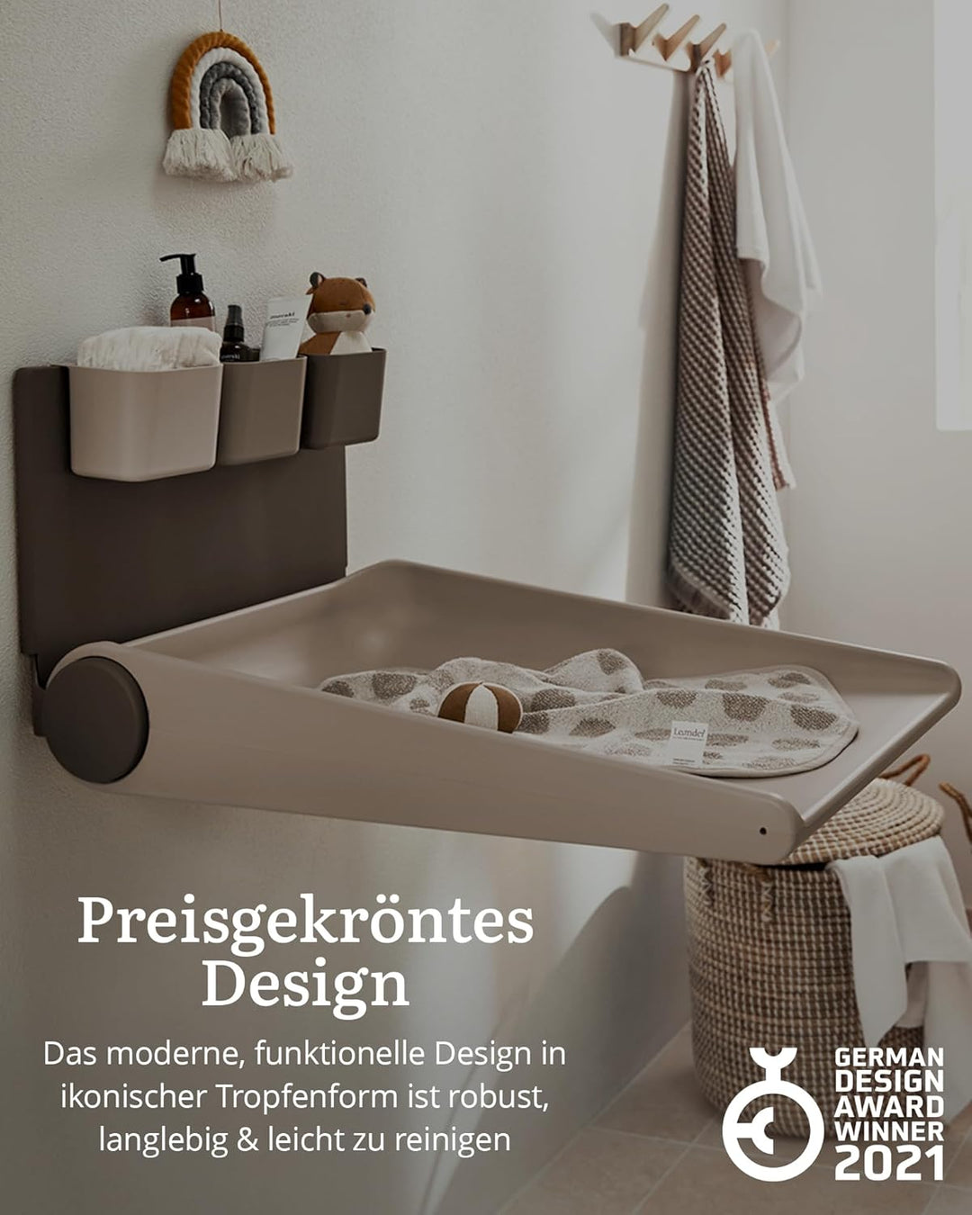 Leander Wally™-Wandwickeltisch Cappuccino - Klappbare Wickelkommode für Wandmontage - Wickeltisch Or