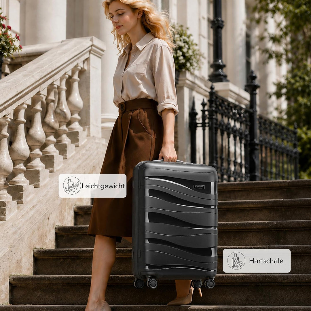 KONO Koffer Gross Leicht Hartschalenkoffer Trolley Reisekoffer mit 4 Rollen und TSA Schloss, 76x50x3