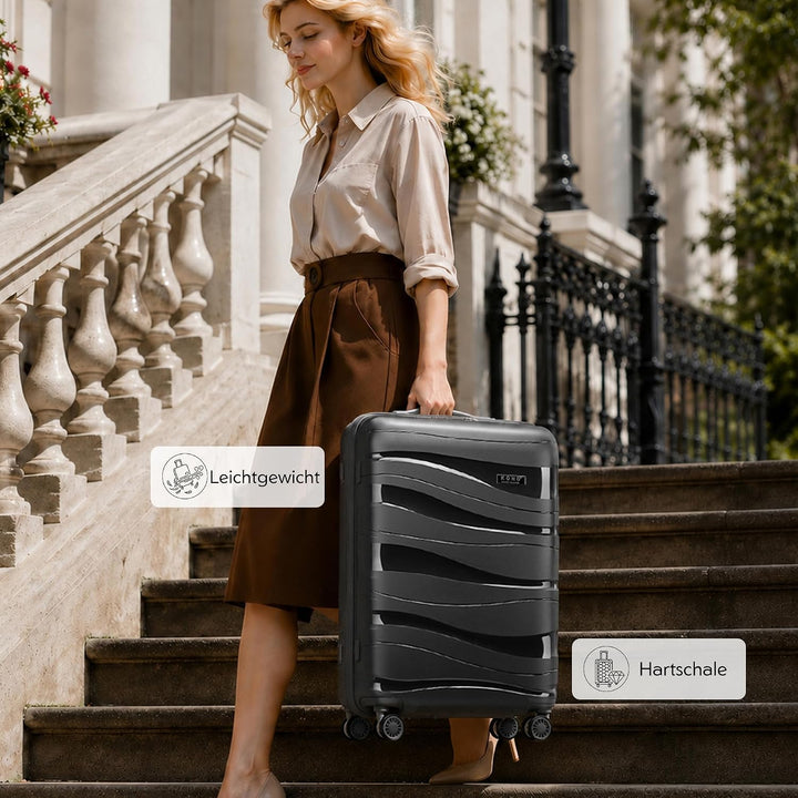 KONO Koffer Gross Leicht Hartschalenkoffer Trolley Reisekoffer mit 4 Rollen und TSA Schloss, 76x50x3