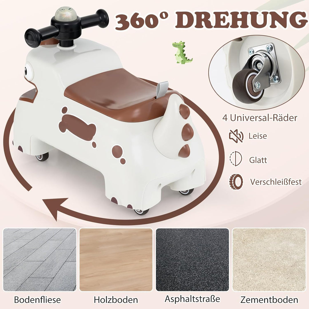 COSTWAY Rutschauto, Rutschfahrzeug mit Stauraum unter dem Sitz, Dinosaurier Schiebauto mit Lichter &