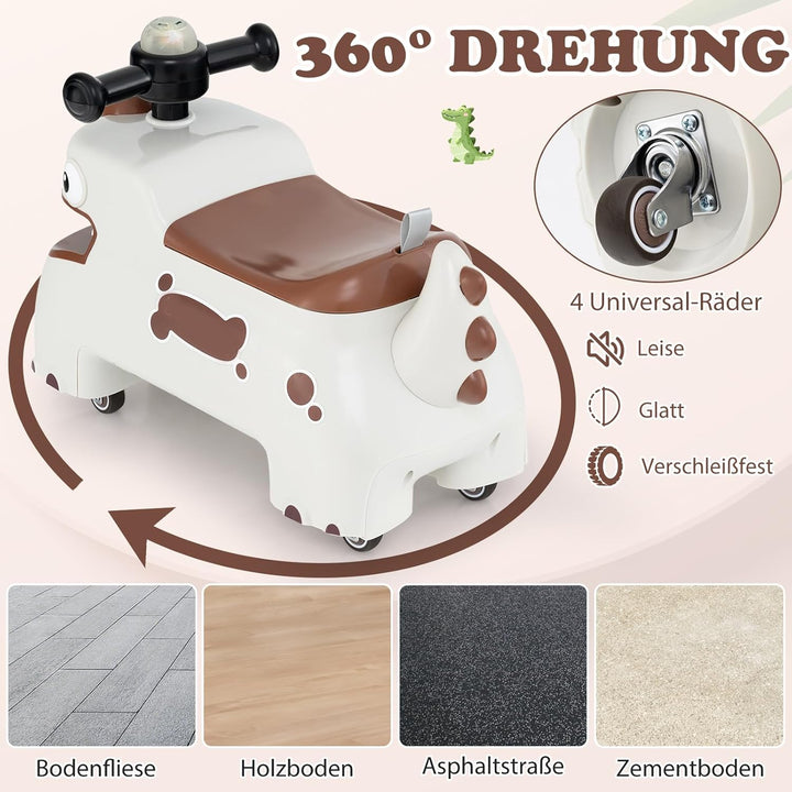 COSTWAY Rutschauto, Rutschfahrzeug mit Stauraum unter dem Sitz, Dinosaurier Schiebauto mit Lichter &