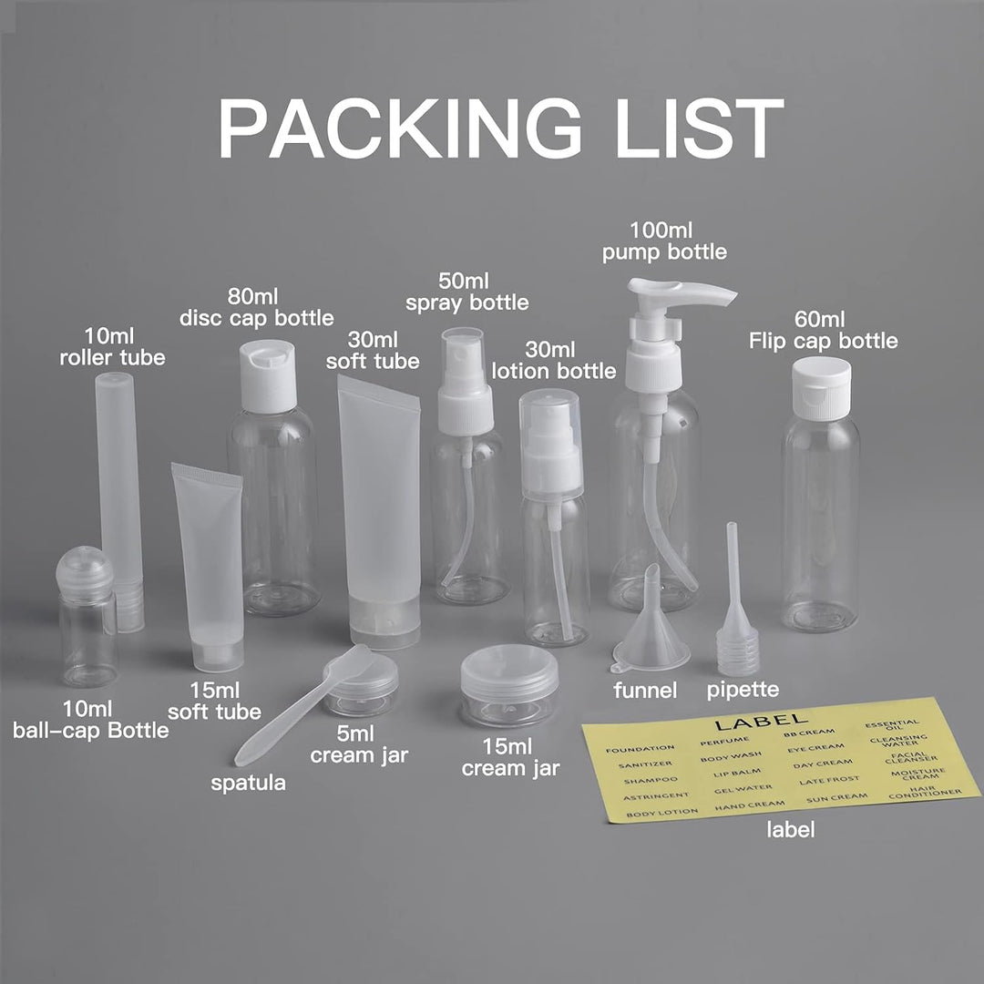 Toureal 14 Stück Leere Reiseflaschen Set (Max.100ml) Reisegrössen Behälter zum befüllen, Reiseset Fl