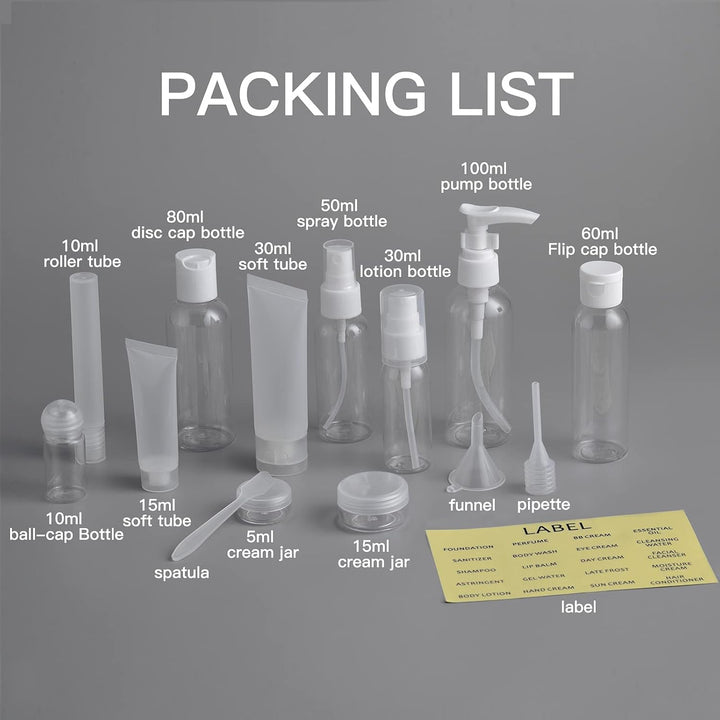 Toureal 14 Stück Leere Reiseflaschen Set (Max.100ml) Reisegrössen Behälter zum befüllen, Reiseset Fl