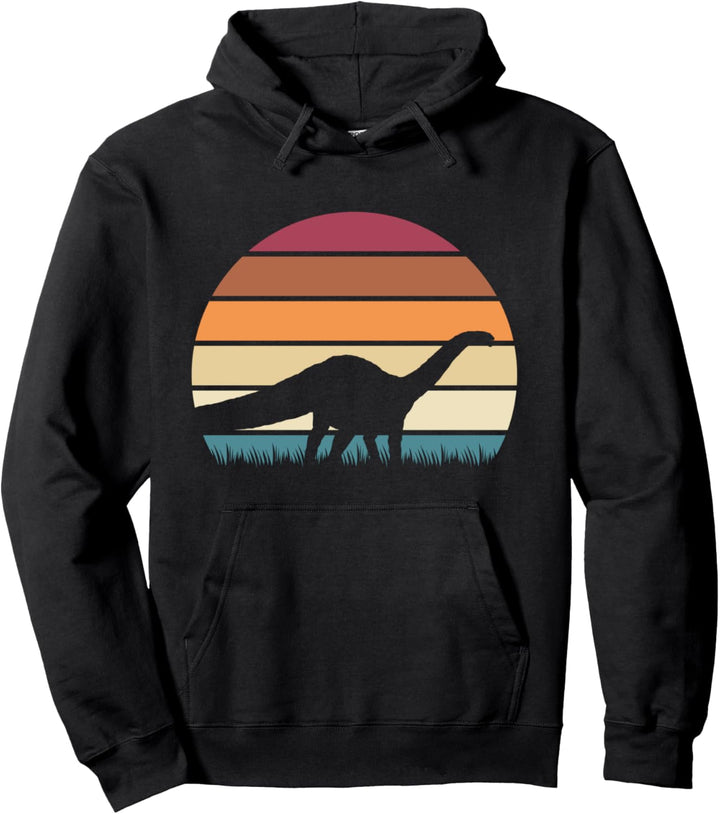Classic Retro Sunset Brontosaurus Jurassic Dinosaur Pullover Hoodie