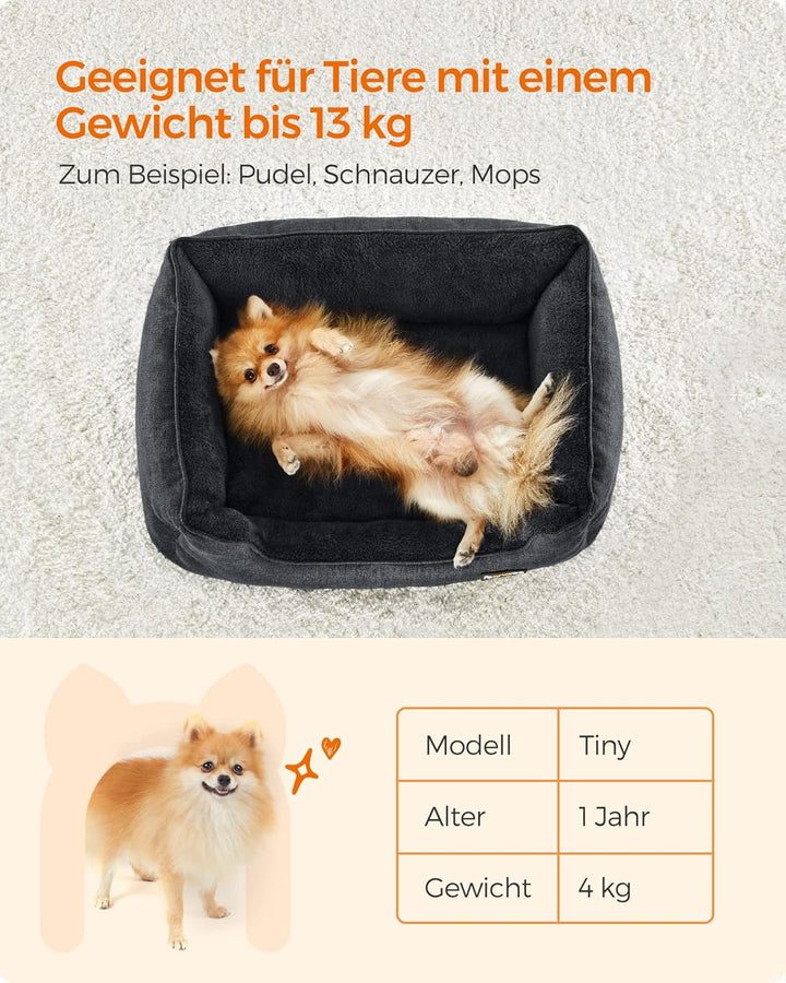 Feandrea Hundebett, Hundekissen in Leinenoptik, Hundekorb, erhöhte Ränder, rutschfeste Unterseite, B