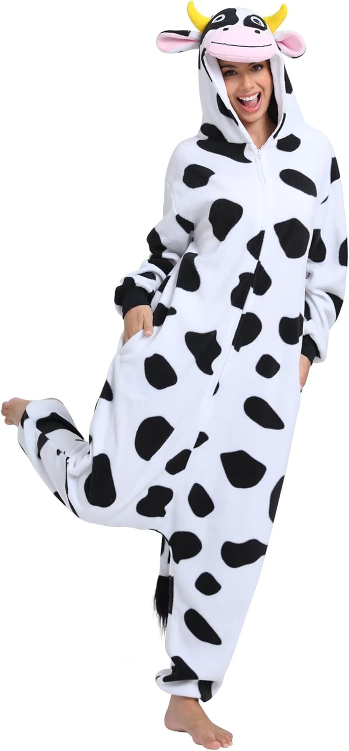LABULA Onesie Tier Erwachsene Unisex Tieroutfit Cosplay Pyjamas Karneval kostüm L Kuh, L Kuh