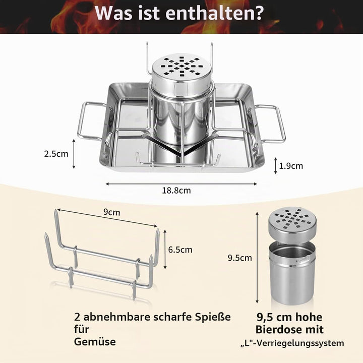 AMOZO Hähnchenbräter - Edelstahl Hähnchenhalter - Bierdose für Hähnchengrill - Grillzubehör für Barb