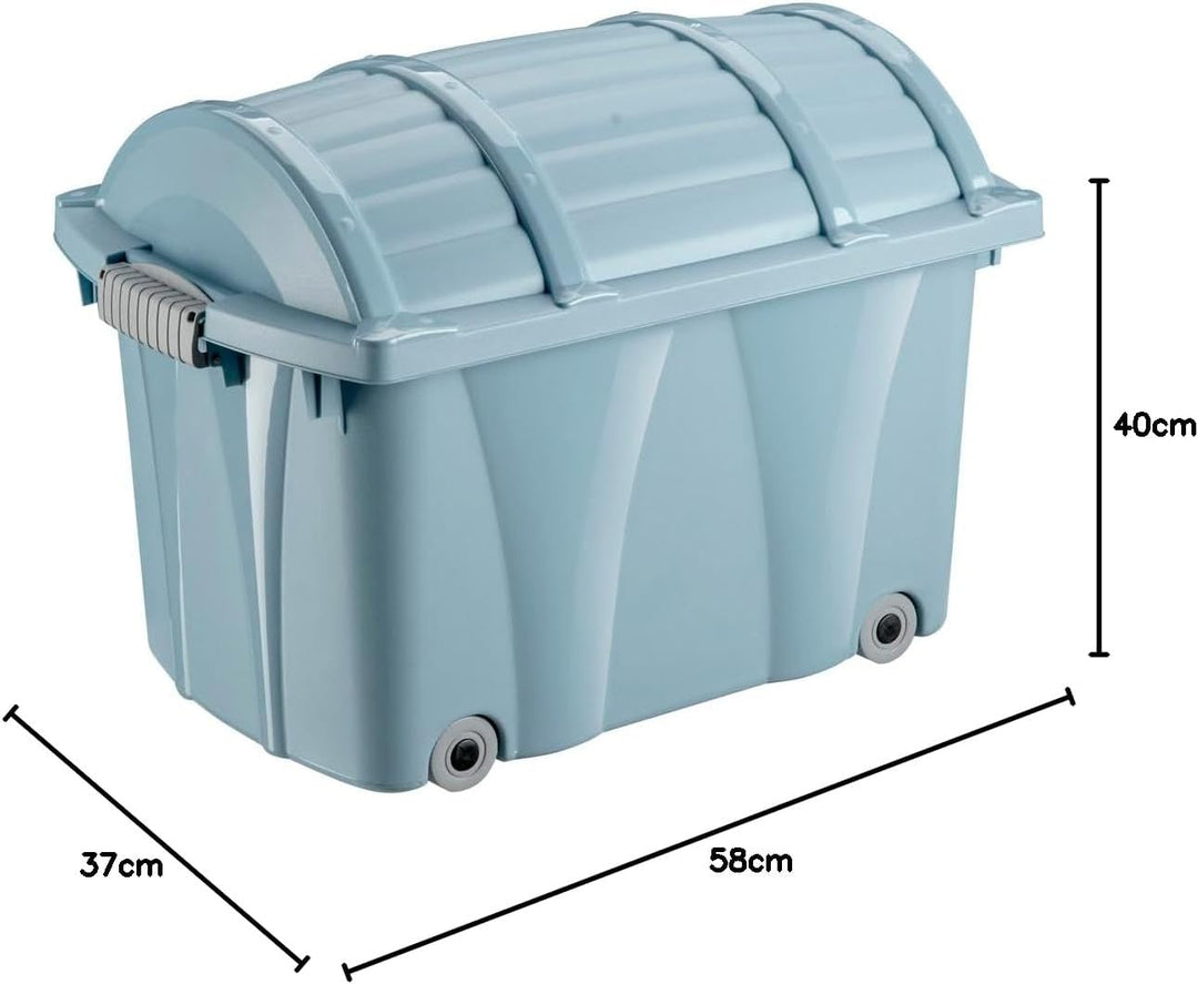 keeeper Piraten-Box, Aufbewahrungsbox mit Rollen und Verschluss, 58 x 37 x 40 cm, Kamil Pure, Blau (