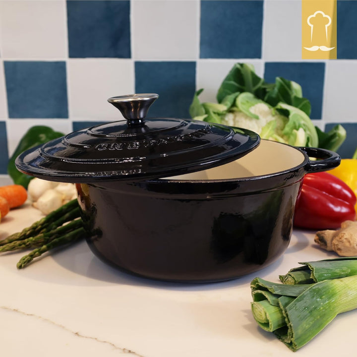 Chefarone Gusseisen Topf Brot Backen 24 Cm, 3,5 L Schmortopf, Emailliert Zum Schmoren, und Braten, B