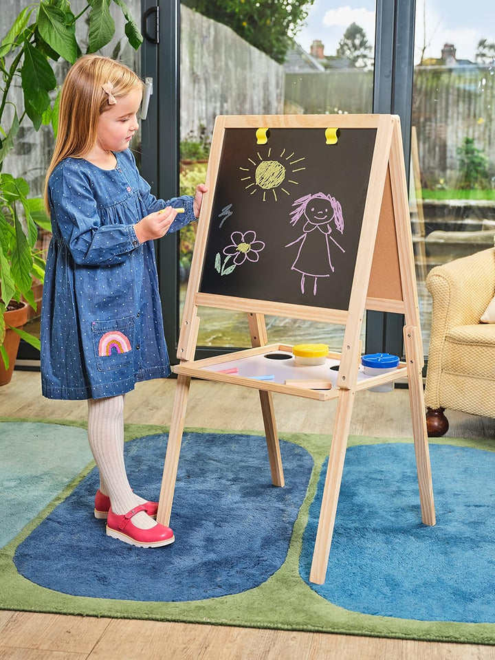 Casdon Wooden Easel, Double-Sided Easel for Children Aged 3+, 2-In-1 Blackboard and Whiteboard for Y