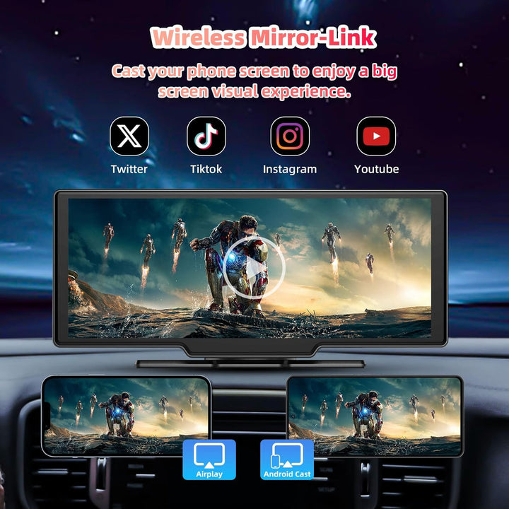 10,26 Zoll Carplay und Android Auto Display mit Wireless CarPlay & Android Auto, 4K Front-Kamera, 10