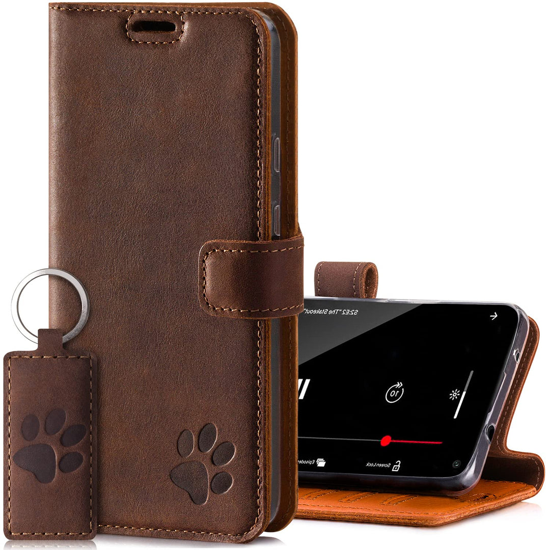 SURAZO Premium Handyhülle für Apple iPhone X XS – Echtleder Hülle mit Pfote Motiv – Vintage Leder Kl