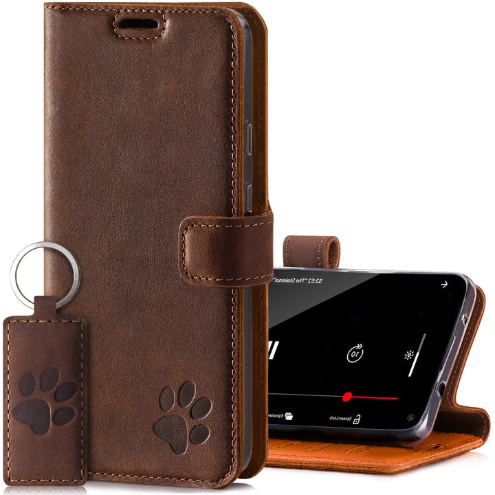 SURAZO Premium Handyhülle für Apple iPhone X XS – Echtleder Hülle mit Pfote Motiv – Vintage Leder Kl
