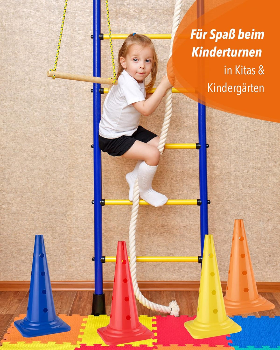Kombi Kegel 50 cm – 4 im Set – Parcours-Hindernis für Agility-Training – Sprung- & Slalom-Hütchen fü