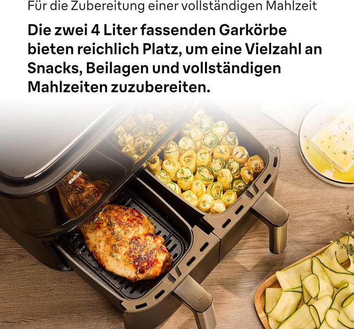 Braun Heissluftfritteuse TwinCook 3 TD3030IBK, Heissluftfritteuse 2 Kammern, 8L (4L + 4L), 80-200°,