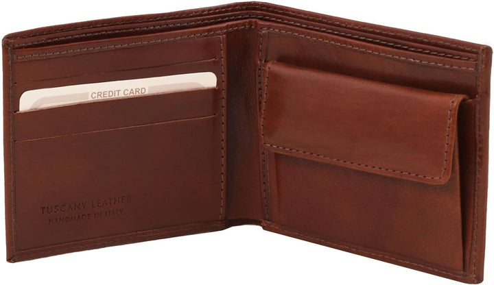 Tuscany Leather Exklusive Herren Brieftasche aus Leder mit 2 Scheinfächern und Münzfach Braun, Braun
