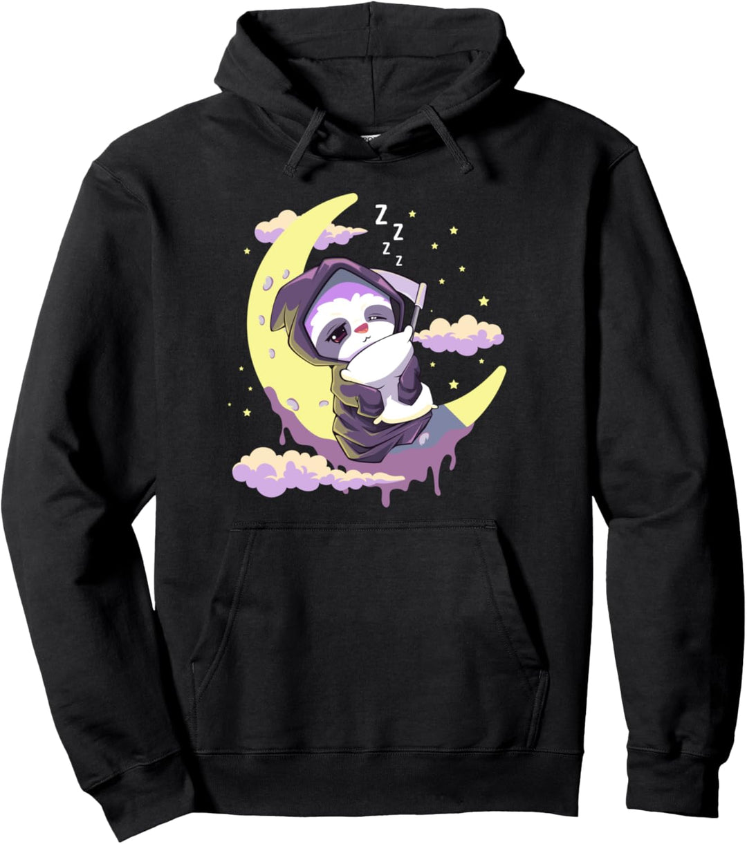 Pastel Goth Kawaii Sensenmann-Faultier auf Halbmond Pullover Hoodie