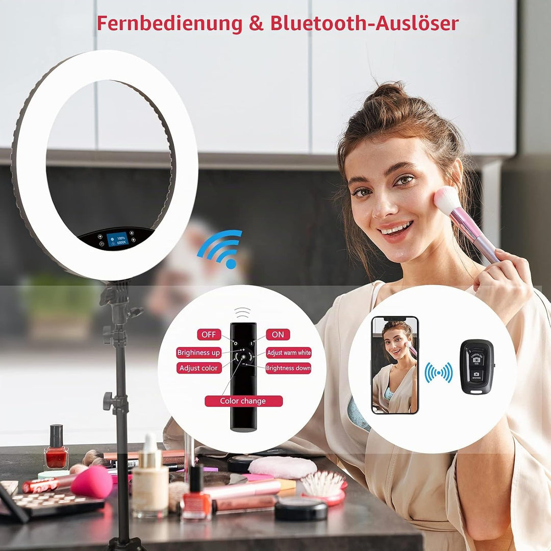 LED-Ringlicht mit Stativständer, Selfie-Ringlicht, 48,3 cm, LCD-Display, Touchscreen, dimmbares Lich