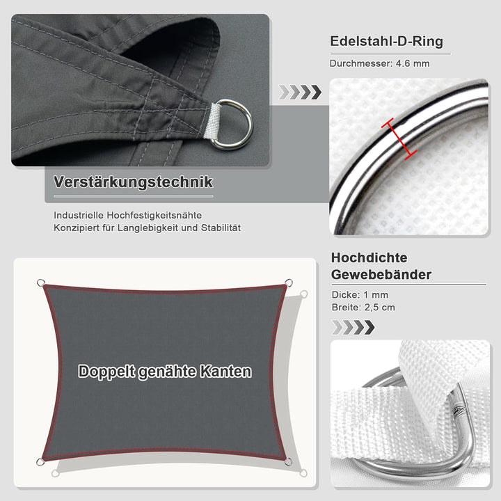 HENG FENG Sonnensegel Rechteckig Quadratisch 2x2m Wasserdicht PES Polyester Sonnenschutz Windschutz