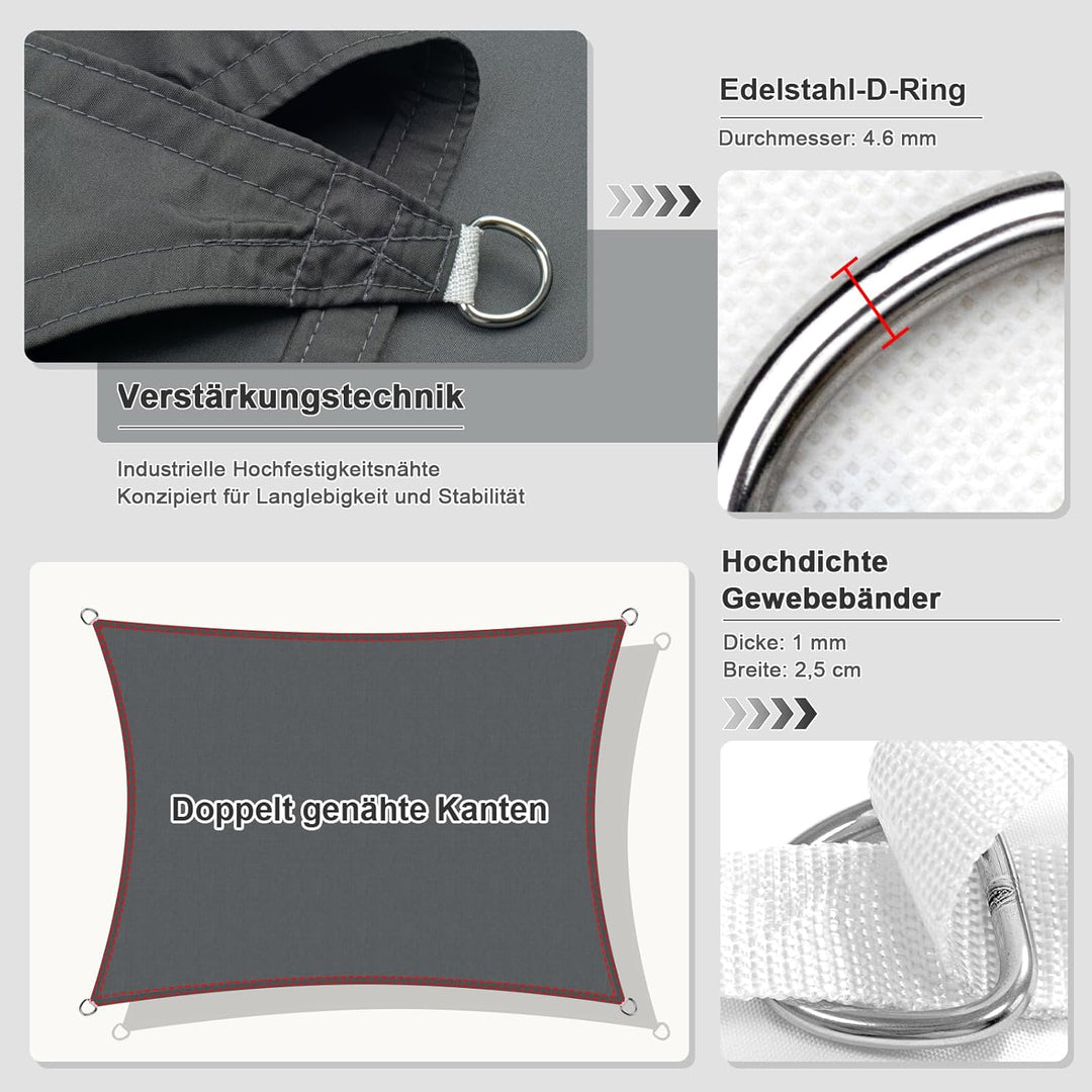 HENG FENG Sonnensegel Rechteckig Quadratisch 5x5m Wasserdicht PES Polyester Sonnenschutz Windschutz