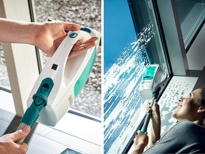 Leifheit Fenstersauger Set Dry and Clean mit Stiel für 360° streifenfreie Reinigung, Fensterreinige