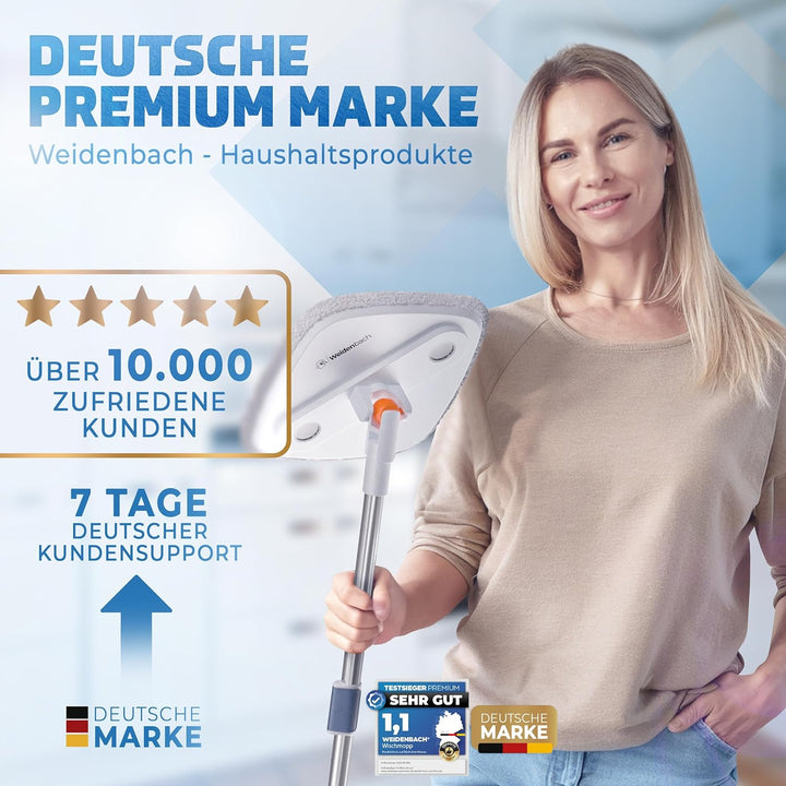 Weidenbach Wischmopp Set mit Eimer | 2-Kammer-System für saubere Schmutz- und Frischwassertrennung |
