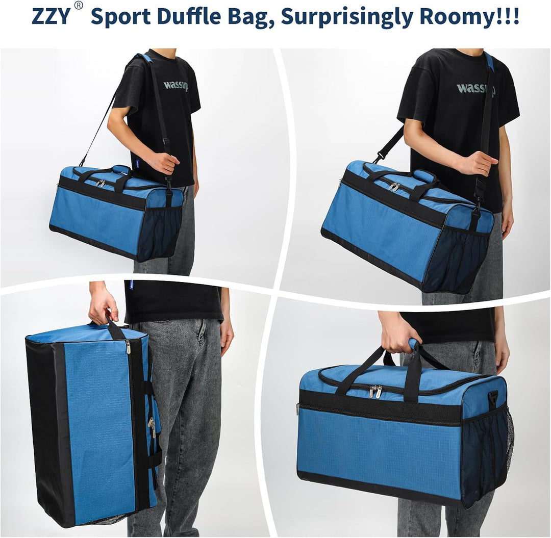 Sporttasche Reisetasche Fitness Tasche mit Schultergurt Wochenendtasche für Damen und Herren (Blau,
