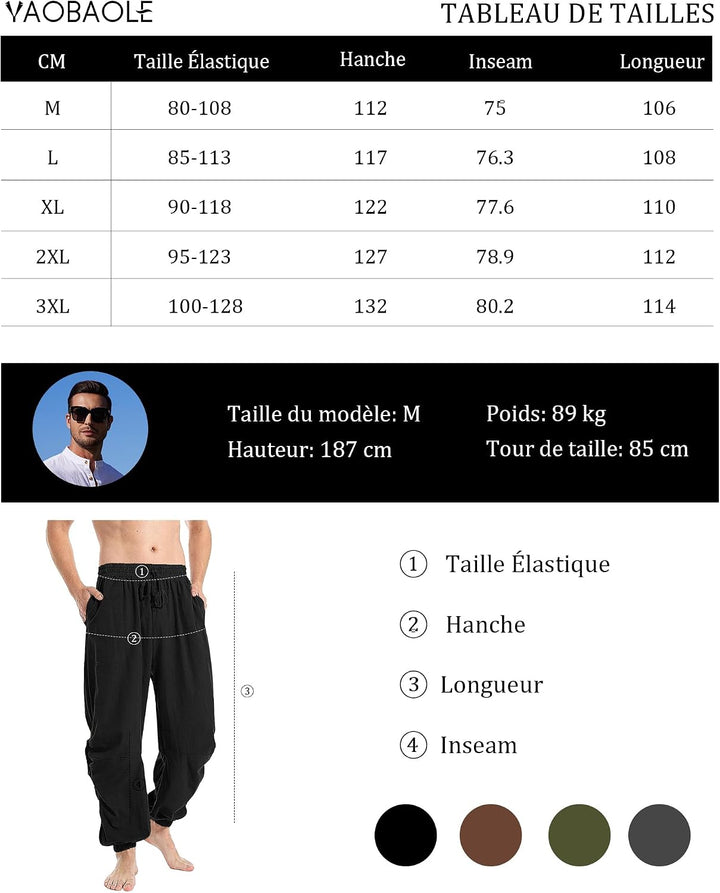 YAOBAOLE Herren-Hose, Leinen, mittelalterlich, lässig, Baumwolle, Leinen, Herren, Yoga, leicht, Somm
